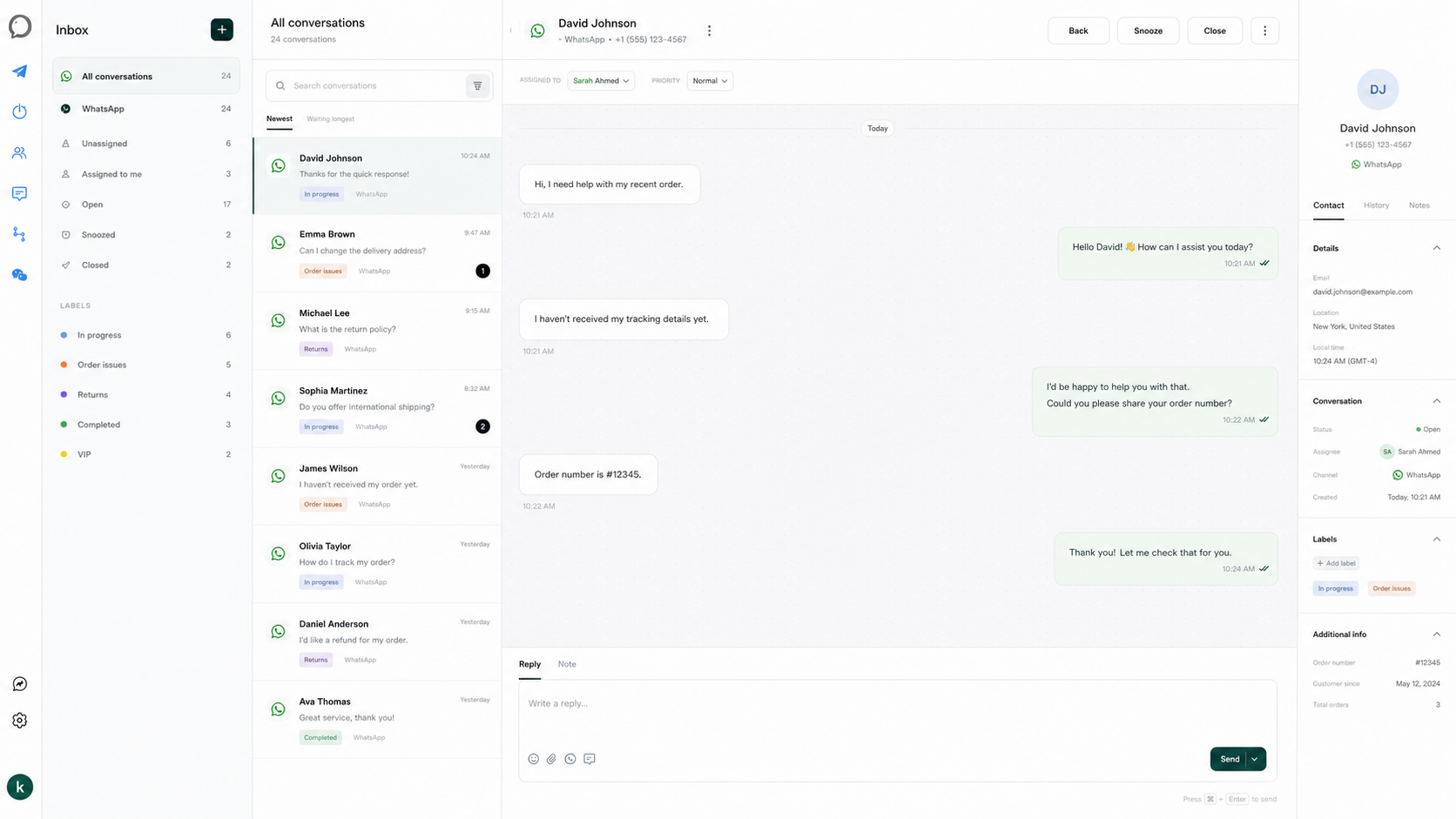 Actual Kinsen WhatsApp Inbox interface